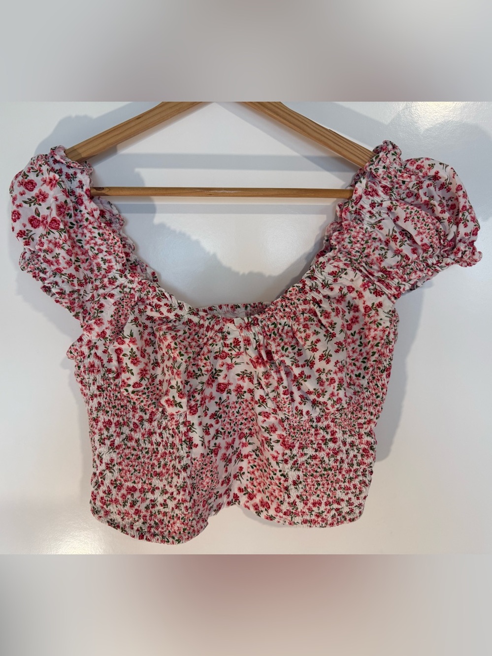 Japna Pink Floral Smocked Crop Top